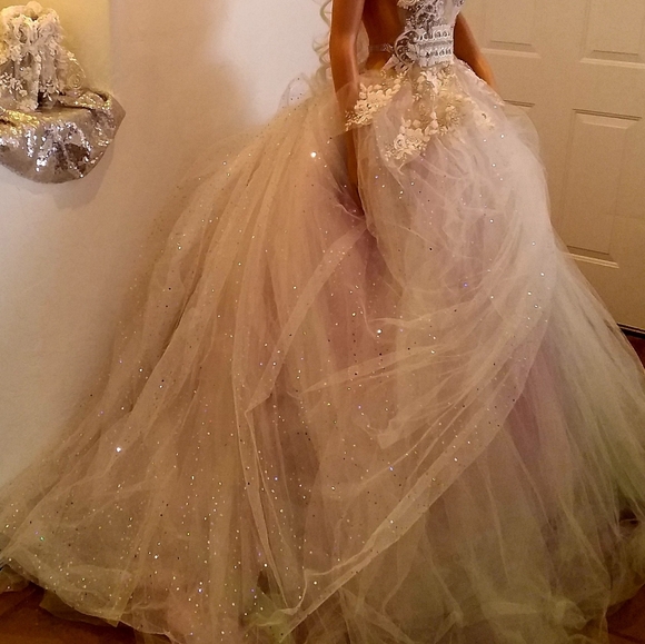 SAMPLE GOWN SET ONLY - "CECILIA" Ivory & Pastel Wedding Ballgown Set - Picture 4 of 14